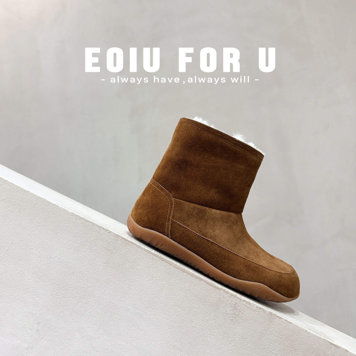 EOIU~欧美时髦单品 9.21 秋季新款平底一脚蹬短靴皮毛一体雪地靴