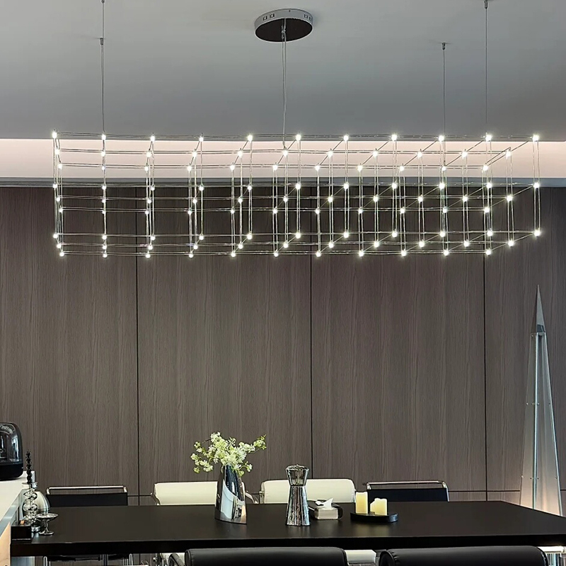 新款餐厅吊灯高级感满天星萤火虫光立方网红意式吧台灯长条灯家用