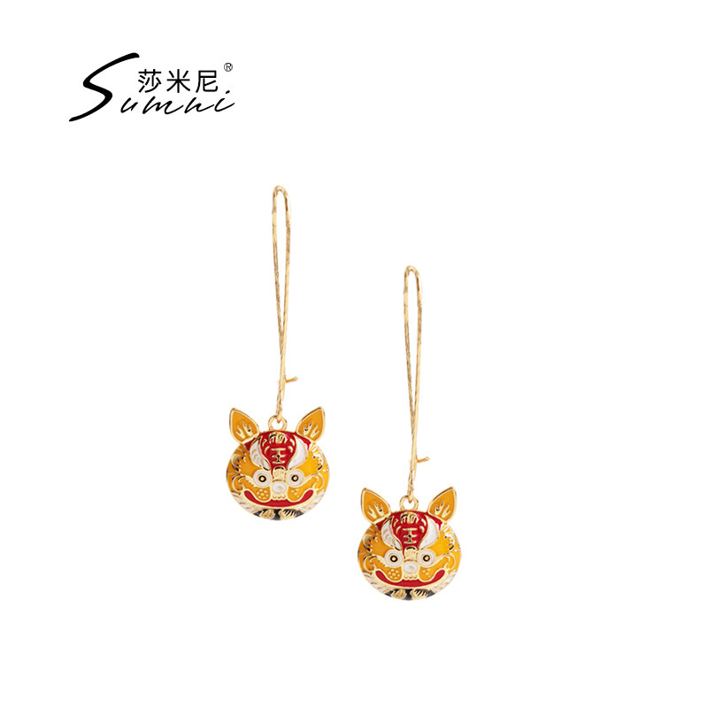 sumni/莎米尼复古国风彩色珐琅滴釉夸张长款耳环女耳饰