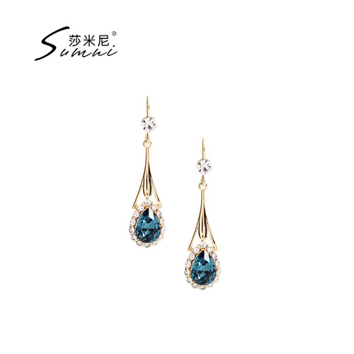 sumni欧美风女蓝色显白耳环