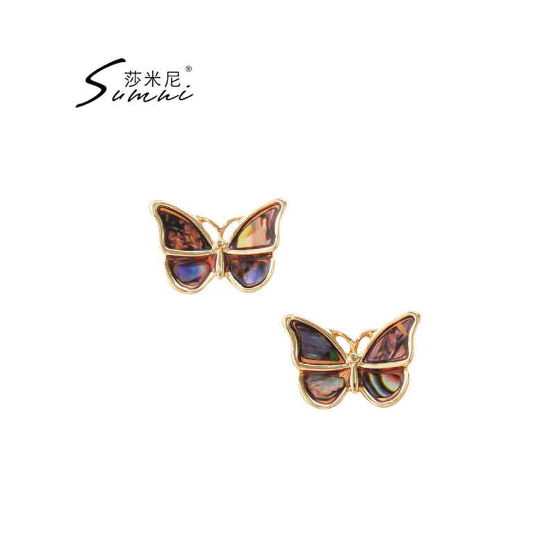 莎米尼铜18K包金贝壳纸女耳钉