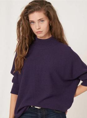 外贸原单 春款英国whis** 羊毛混纺蝙蝠袖宽松圆领女长袖针织毛衫