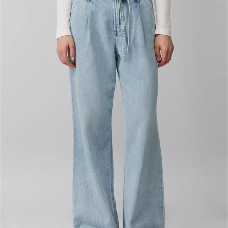 水洗微弹官网新款高腰牛仔阔腿裤