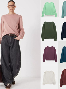 真外贸原单 多色 英国hus*全棉 官网新款经典褶皱春秋长袖圆领衫