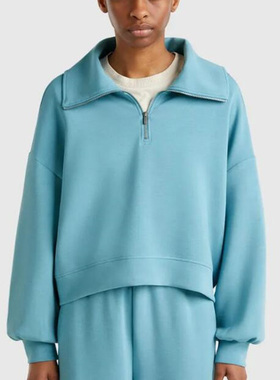 外贸尾货意大利贝纳通春秋季女士半拉链翻领套头卫衣运动休闲上衣