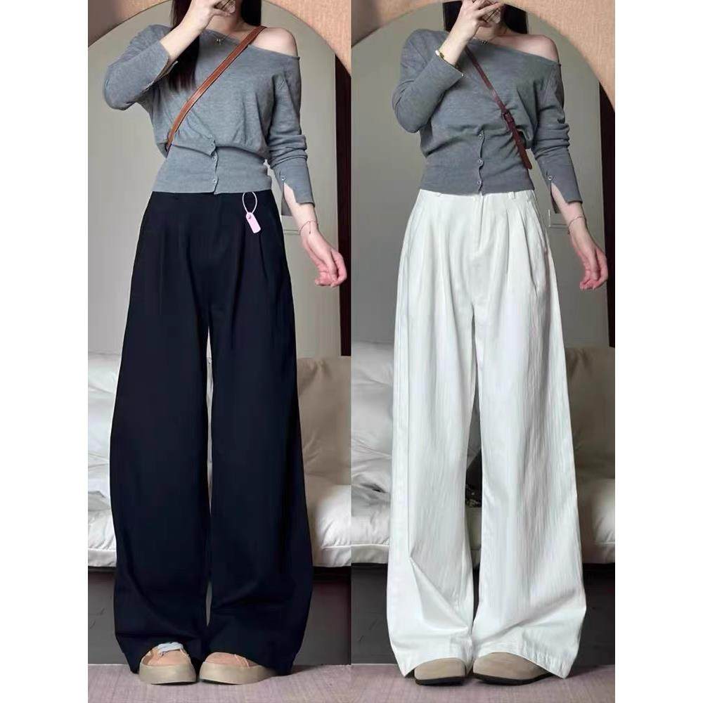 白色牛仔裤女秋季薄款胖妹妹高腰显瘦梨形身材宽松直筒阔腿休闲裤