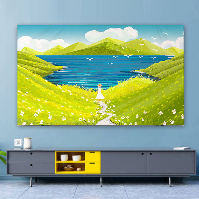 客厅唯美风景画电视防尘装饰罩现代简约盖帘55寸65寸85寸挂式坐式图片