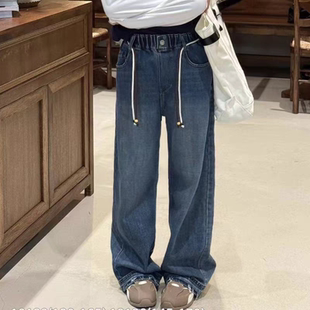 美妞 女大童潮软直筒牛仔裤 拼裤脚 2025秋季新款童装 很舒服