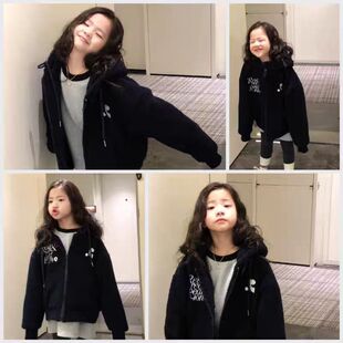 美妞 男女童字母加厚绒羔绒外套中大童亲子装洋气保暖上衣 很软