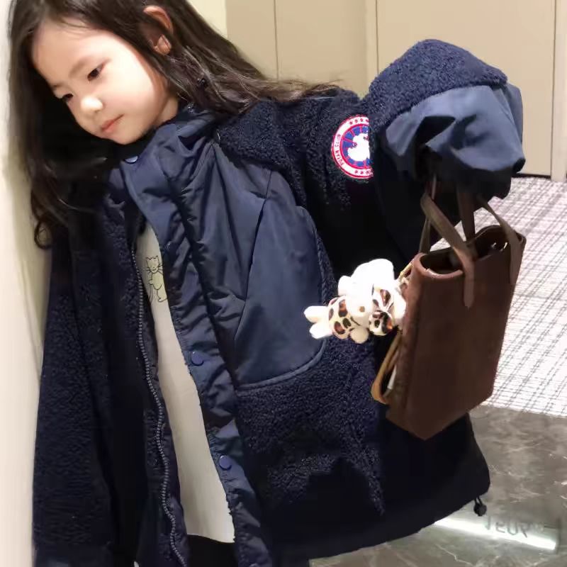 美妞 男女童儿童夹棉加厚羔羔绒棉衣外套冬季保暖衣服亲子装洋气