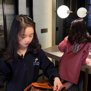 女童长款卫衣裙中大童学院风连衣裙韩版POLO衫春秋新款童装洋气