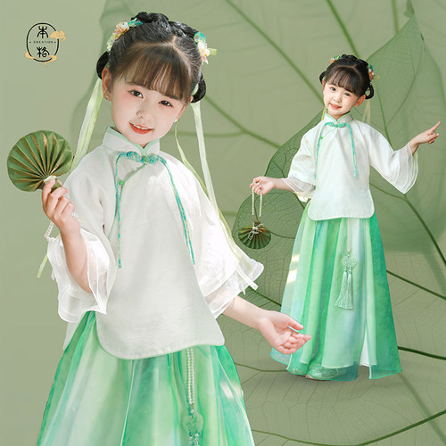 本格汉服女童改良旗袍立领套装