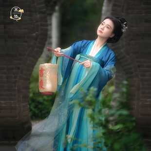 本格原创汉服女子宋制齐腰襦裙青绿套装 千里江山汉服女装