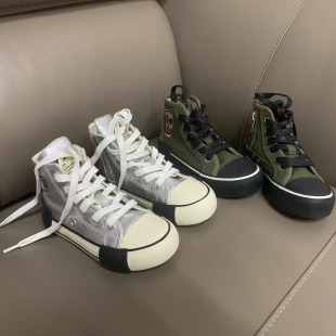 新款骷髅头儿童男童女童高帮帆布鞋透气防滑系带小中大童布鞋板鞋