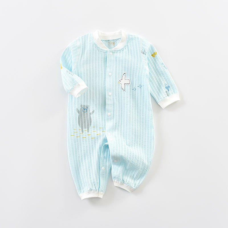 清仓婴尚婴儿连体衣夏季空调服薄款纯棉宝宝哈衣长袖爬爬服1-2岁