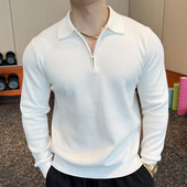 上衣翻领半拉链式 秋冬新款 长袖 健身针织衫 polo百搭内搭毛衣 男士