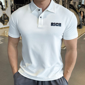 T恤翻领 肌肉男短袖 运动健身教练工服修身 休闲潮流POLO衫