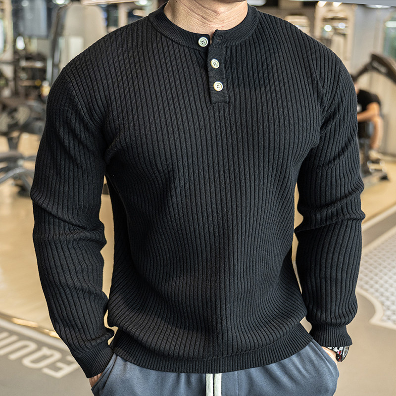 男士运动健身长袖打底针织衫秋冬毛衣2025新款秋冬季男款