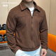 春秋轻奢高级感男士 翻领皮衣外套休闲拉链夹克美拉德棕色简约时尚