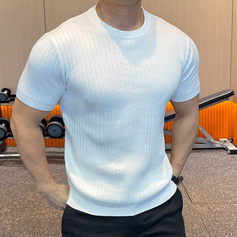 意式优雅老钱针织衫男短袖t恤高级感修身极简风白色春夏,运动服/休闲服装,运动T恤,淘宝优惠券,粉丝福利购,淘宝优惠卷