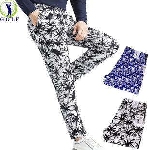运动裤 弹力休闲高尔夫球裤 男潮流印花民族风宽松直筒裤 高尔夫长裤