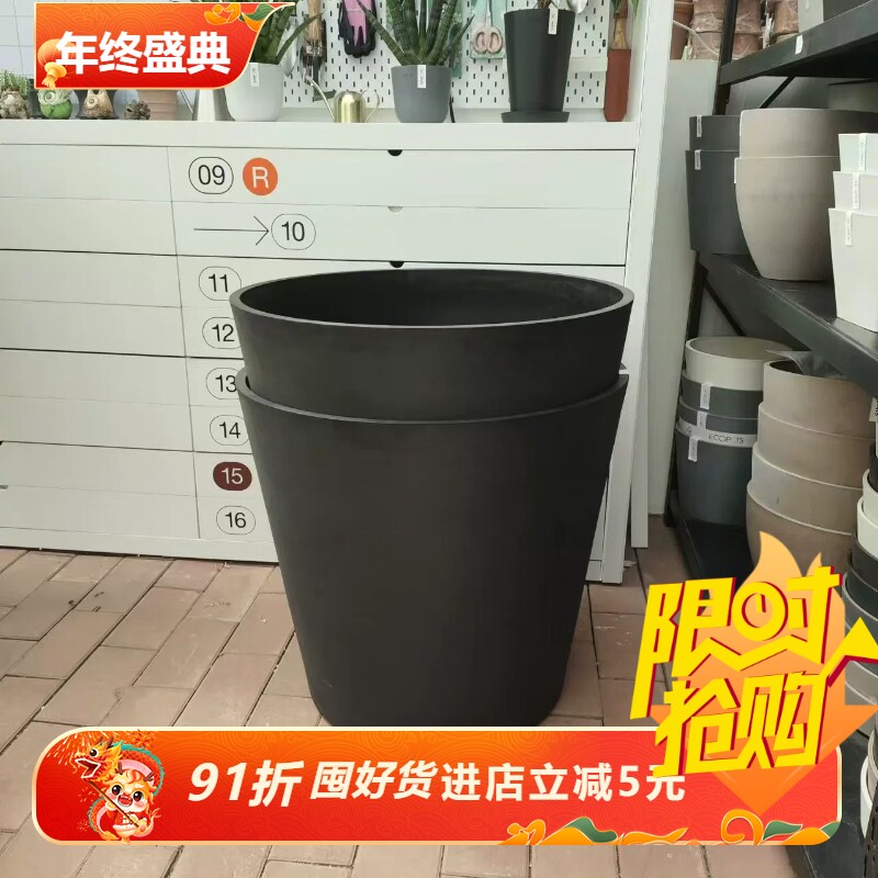 加厚simpots80可打孔日本黑胶花盆自带轮龟背竹春雨大花盆包邮