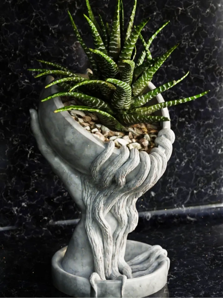 加厚手掌托付心根大口径花盆3d打印pla龙舌兰块根仙人球肉肉花器