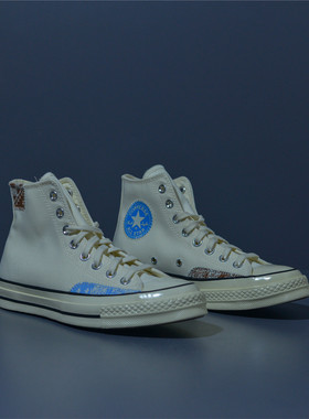 Converse/匡威 1970S纯白民族风补丁 男子复古高帮帆布鞋 A04500C