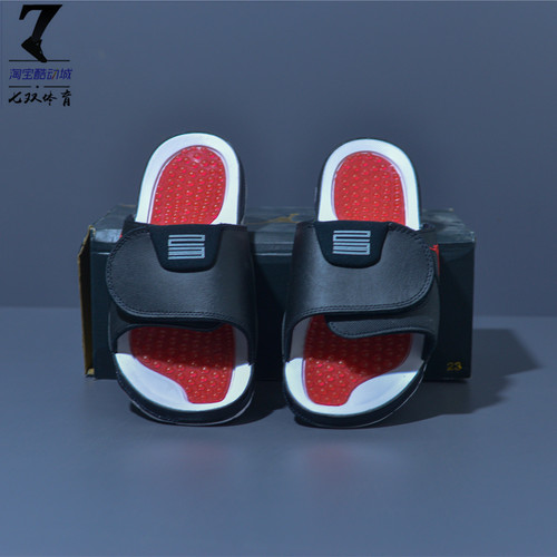 JordanAJ11黑红魔术贴男子拖鞋