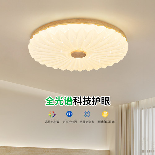 大观园房间灯卧室灯吸顶灯led北欧原木防风灯具现代简约主卧灯P27