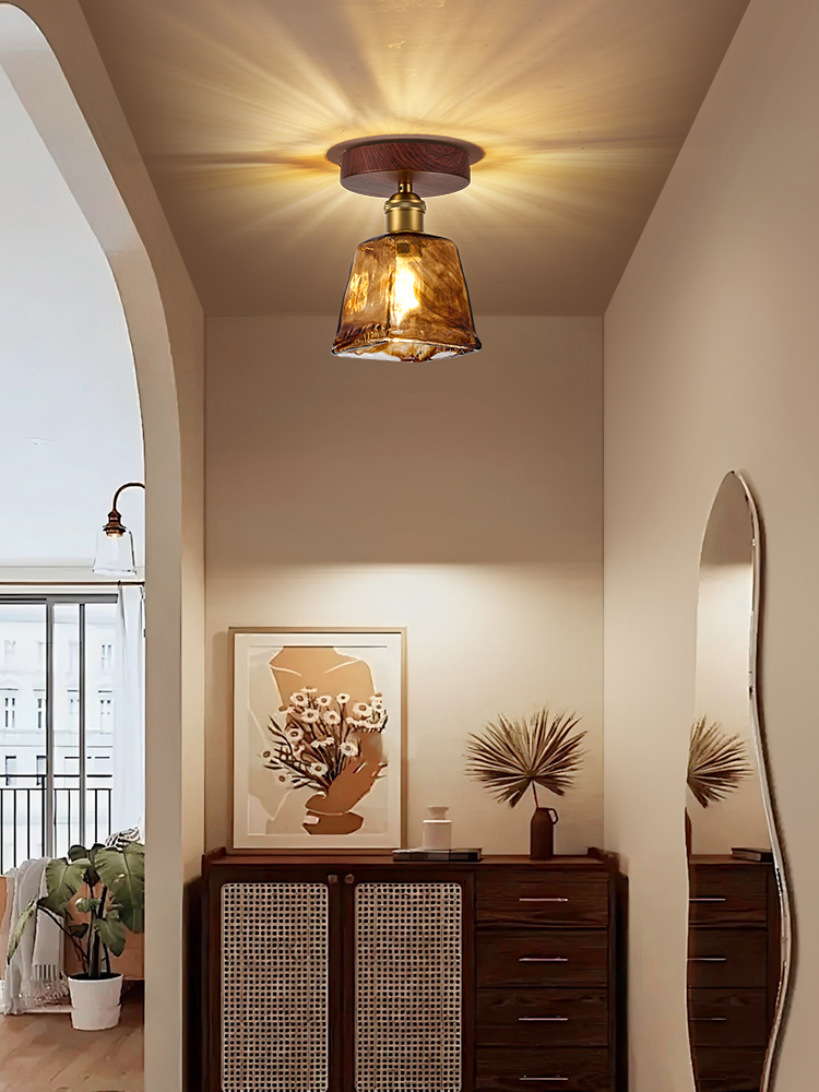 通道走廊吸顶灯中世纪Wabi-Sabi风格玻璃胡桃色入口入口可达豪华