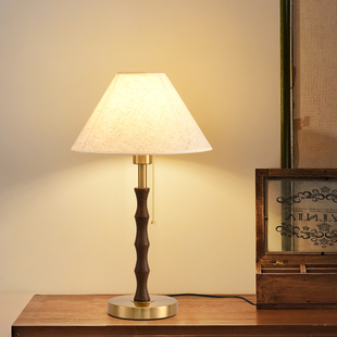 台灯卧室床头灯中古风复古怀旧新中式百褶客厅书房氛围台灯R138