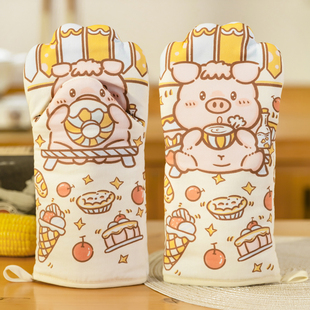 新款可爱猪猫爪隔热手套微波炉烤箱烘焙防烫耐高温加厚端锅手套