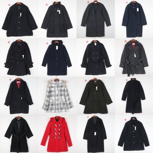 日系余单vintage复古着黑色呢子外套女中长款粗花呢大衣藏蓝短款