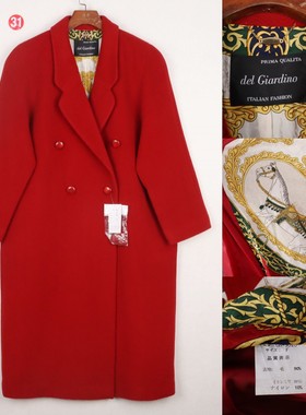 韩国制PRIMA QUALITA 红色人字纹西装领羊毛羊绒大衣女巴洛克内里