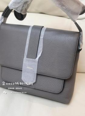 清 美国fossil 化石 单肩包宽肩带 kinley小号斜挎包真皮粉黑棕