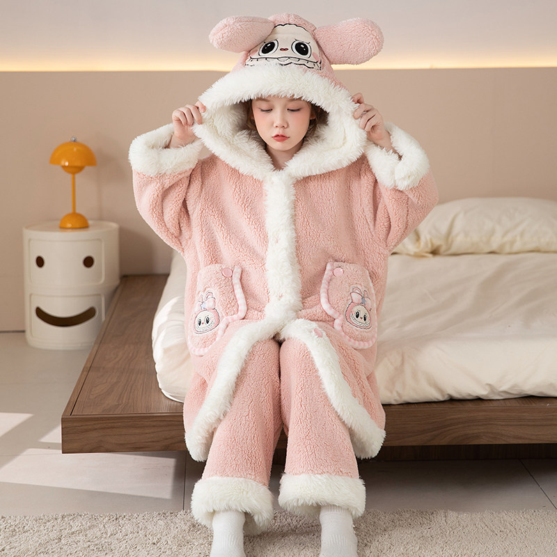 儿童睡衣法兰绒加绒居家服女童睡袍2025新款女孩珊瑚绒冬天拉布布,童装/婴儿装/亲子装,家居服套装,淘宝优惠券,粉丝福利购,淘宝优惠卷
