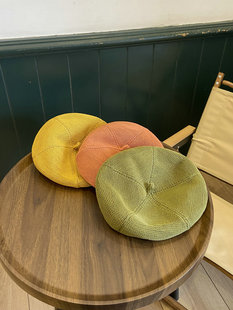 新款夏季透气薄款棉麻针织贝雷帽女日系可爱南瓜帽学生文艺画家帽