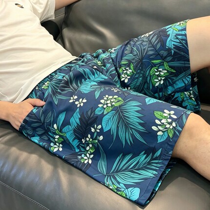 棉绸睡裤男薄款简约裤衩夏季休闲短裤印花字母加肥加大人造棉裤子