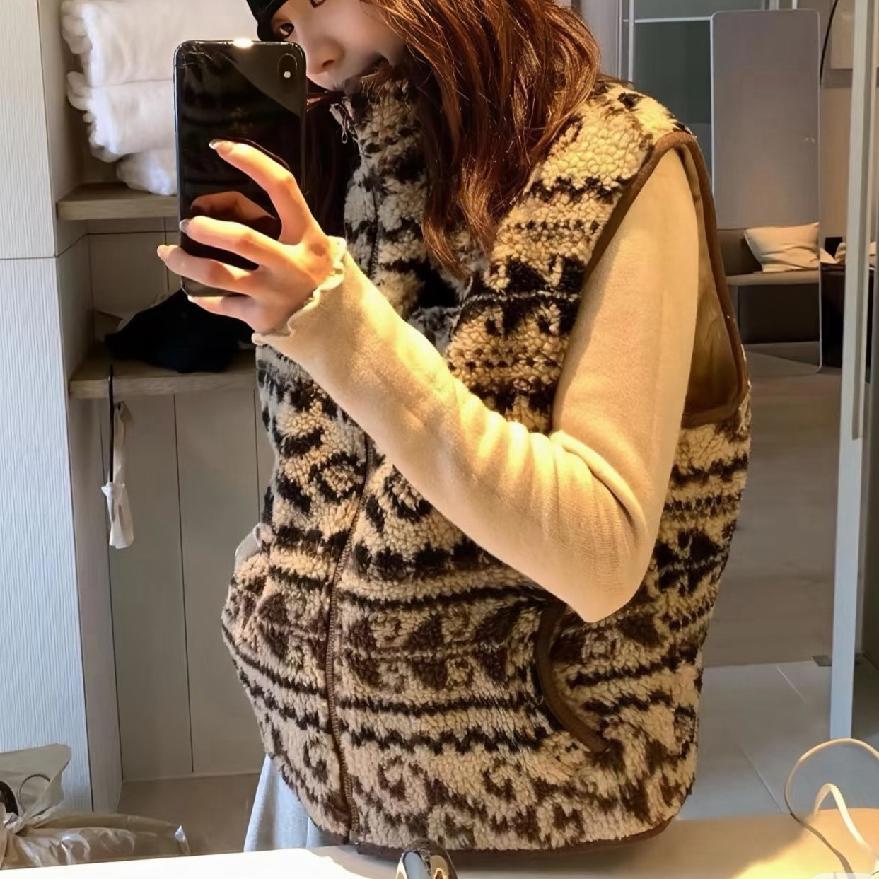 提花米粒绒马甲女2025新款费尔岛立领韩系外穿居家马甲男女同款,女装/女士精品,马夹,淘宝优惠券,粉丝福利购,淘宝优惠卷