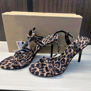 凉鞋 西班牙2024夏季 豹纹印花高跟时装 一字带气质细跟露趾女鞋 新款