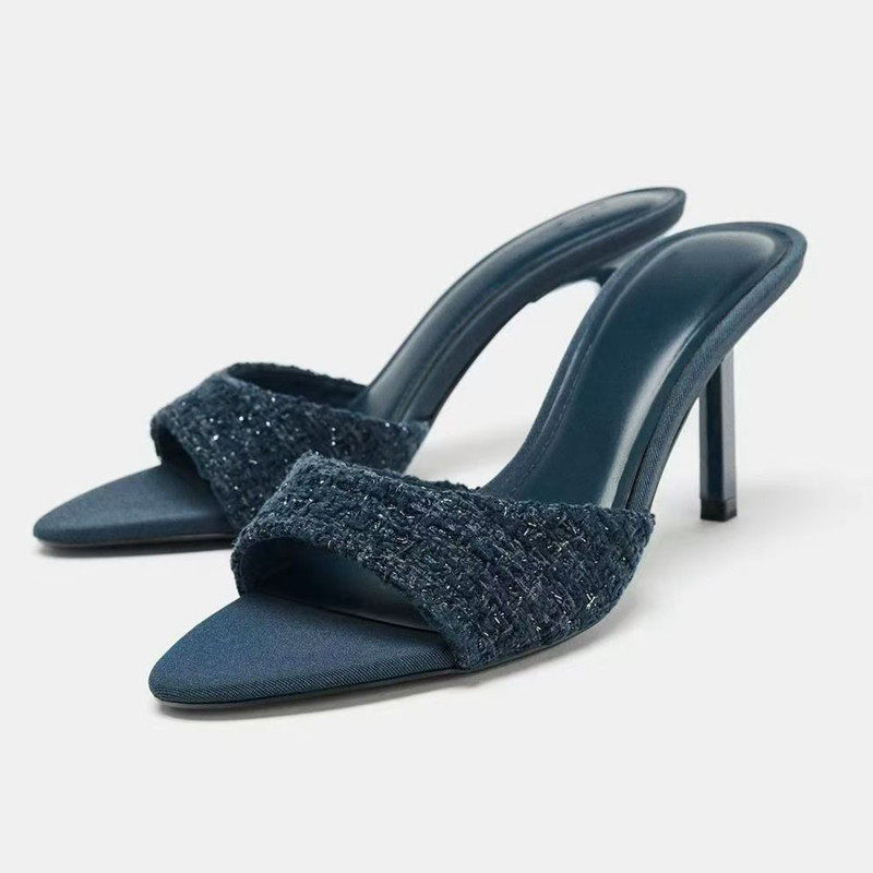 西班牙2026春夏季新品一字带后空女鞋牛仔布色尖头欧美细高跟凉鞋,女鞋,一字拖,淘宝优惠券,粉丝福利购,淘宝优惠卷