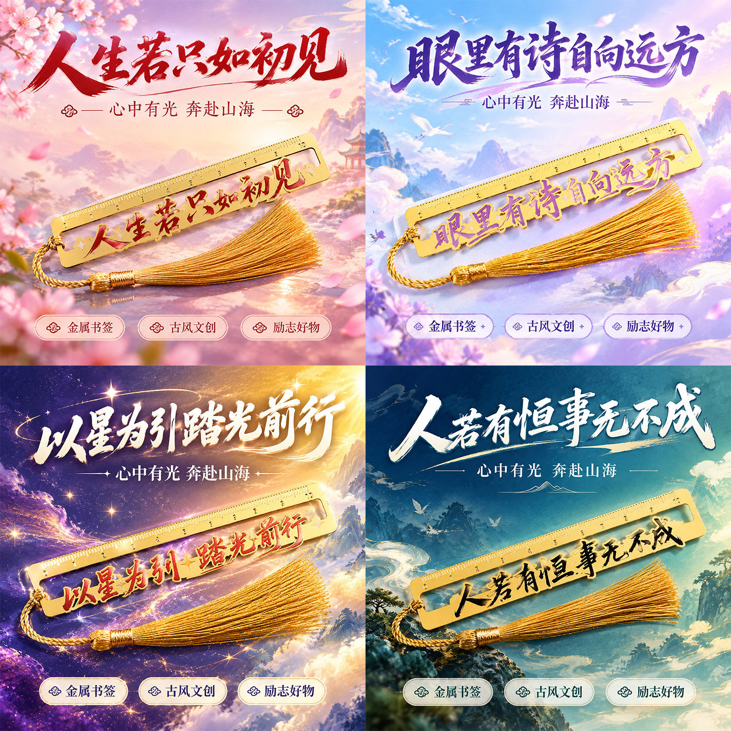 高颜值励志文字金属镂空书签尺子流苏复古典中国风精致高级感档颜值奖励初中小学生专用送老师礼物小礼品创意