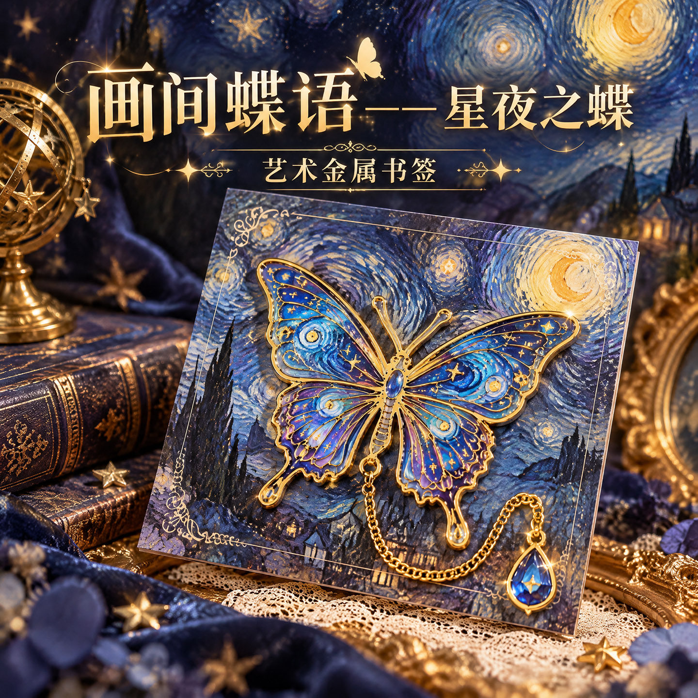 复古典中国风梵高油画蝴蝶金属书签精致美高级感档流苏儿童送老师奖励小学生礼品生日礼物初中生创意文创阅读