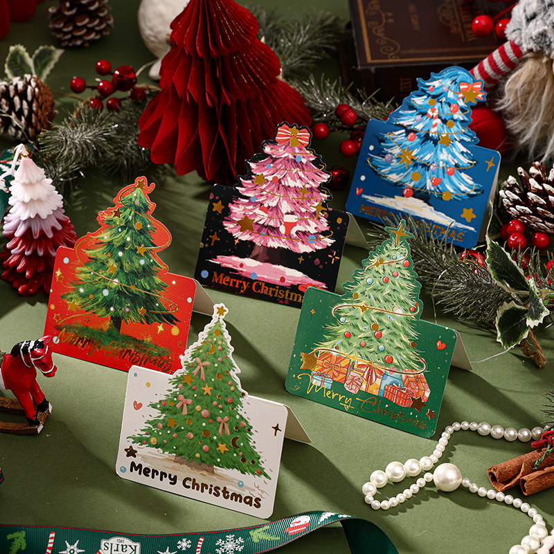 3d立体圣诞节贺卡烫金圣诞树装饰小卡片可手写空白高级感颜值档端鲜花花束店烘焙礼物留言卡儿童幼儿园学生用
