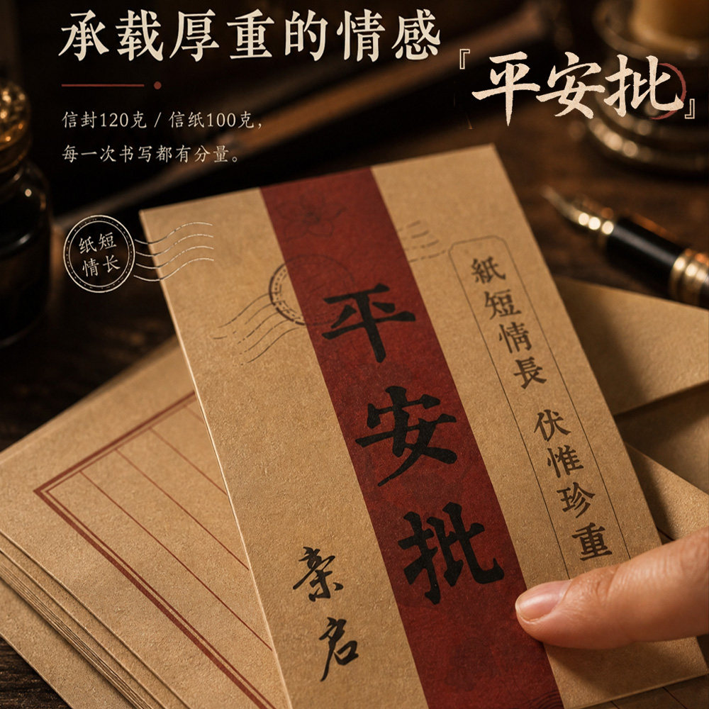 复古牛皮纸平安批侨批信纸和加信封套装高级感给阿嫲阿嬷的情书家书老式浪漫情侣表白送男女友贺卡手写信电影