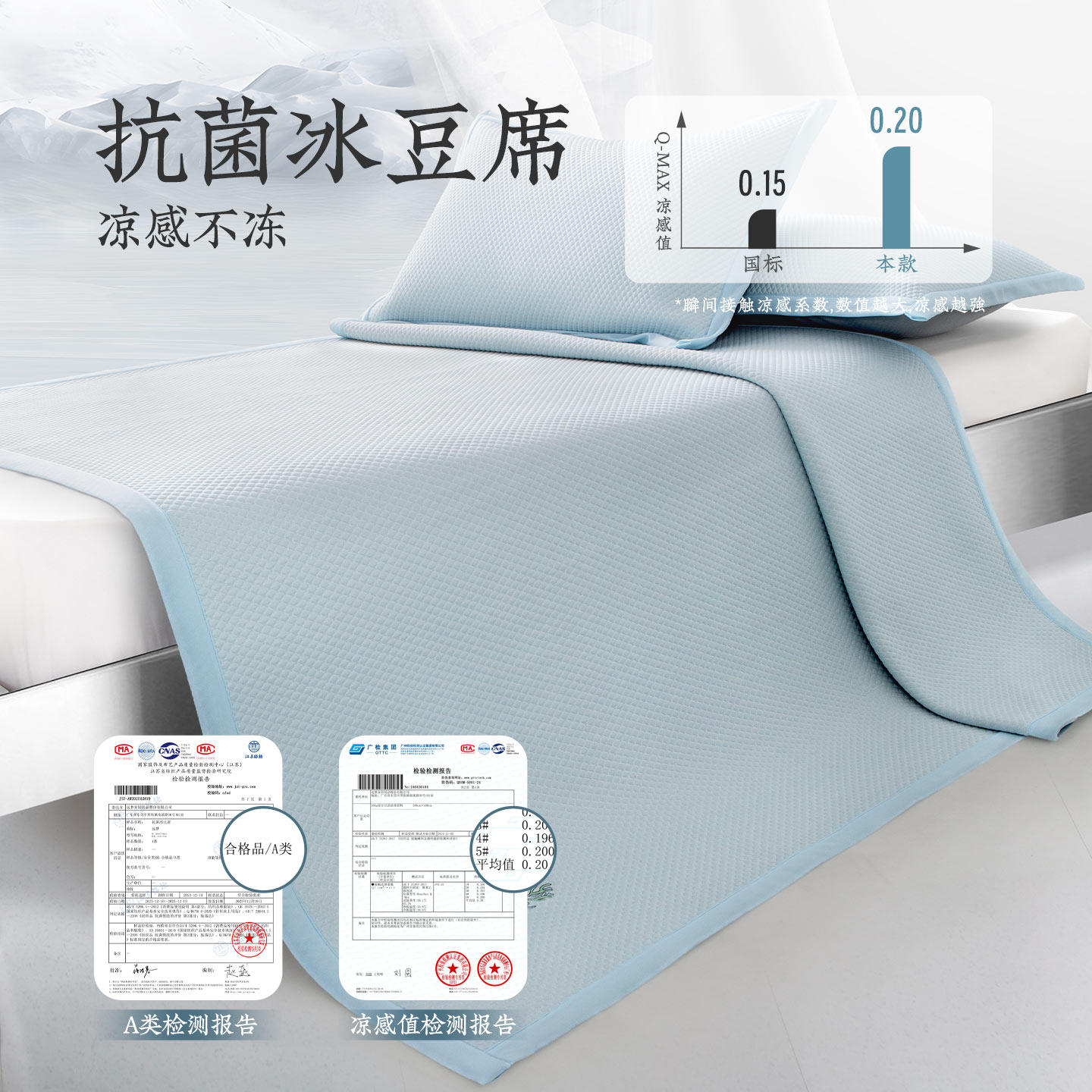 远梦凉席三件套A类抑菌可机洗可折叠凉感席子夏天家用空调夏凉席