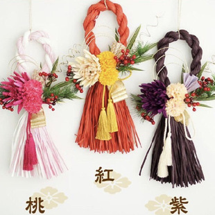 日式半圈拉菲草注连绳 圣诞节新年正月手工DIY装饰挂件 花店资材