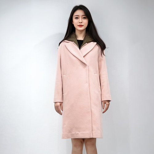 季候风冬新款时尚休闲加厚保暖中长款羊毛呢大衣外套女6804DA202