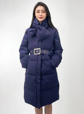 季候风冬季加厚保暖90白鸭绒中长款时尚围脖领羽绒服女0874YA720